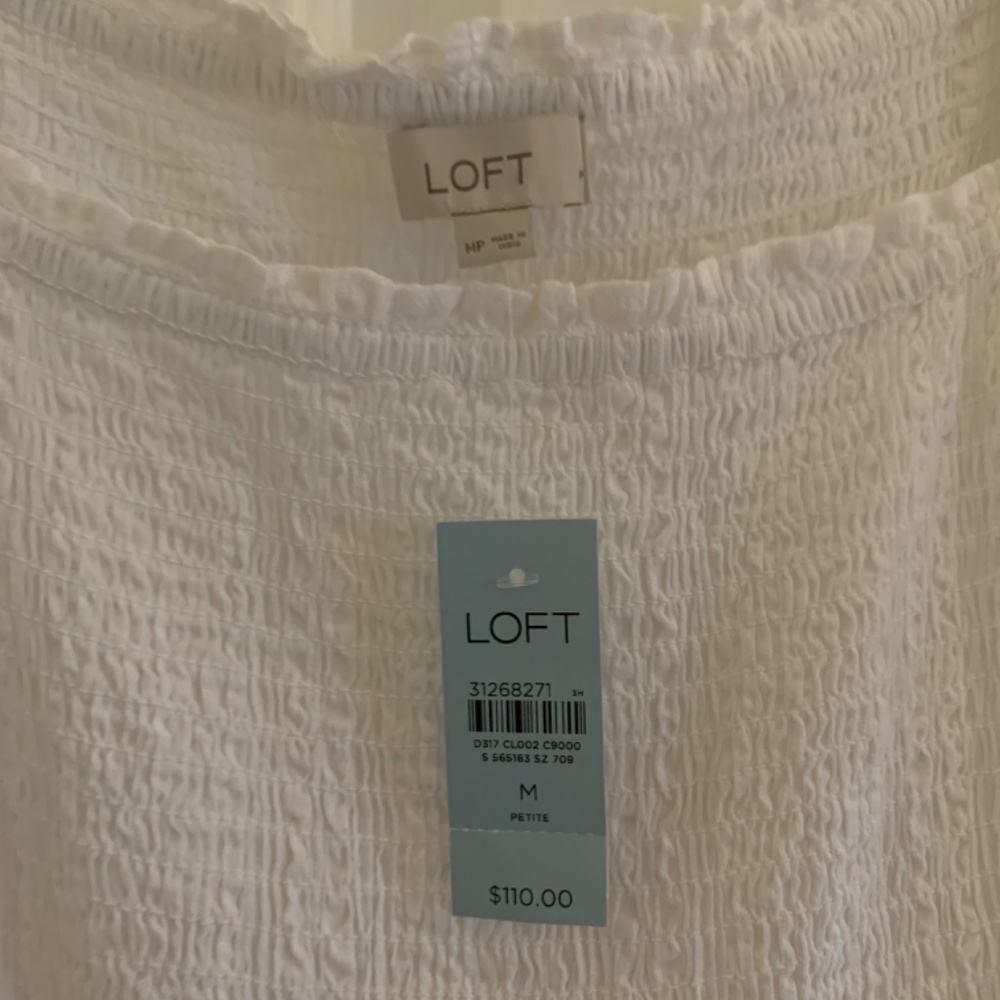 Loft White Puff Sleeve Dress with Pockets New with Tags - Picture 3 of 3